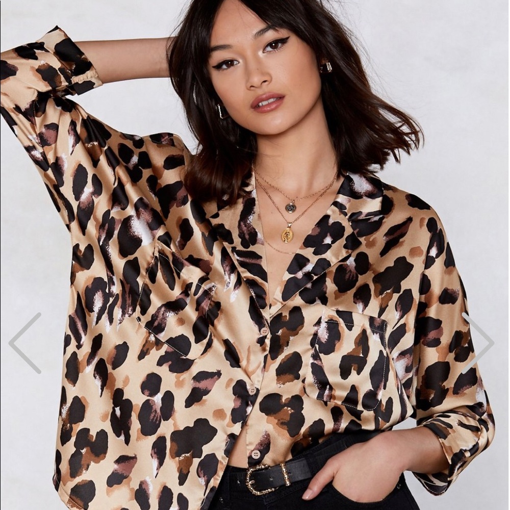 Nasty Gal Leopard Button Up Blouse